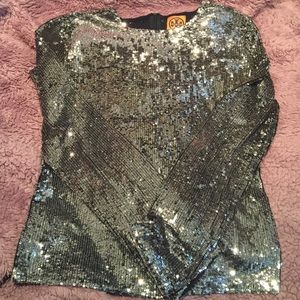 TORY BURCH SILVER SEQUIN TOP